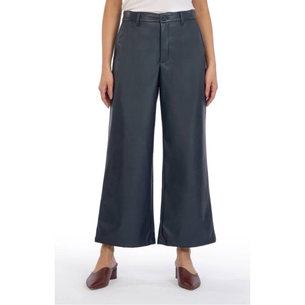Kut From The Kloth Aubrielle Wide Leg Ankle Pants Vegan Leather Navy Size 18